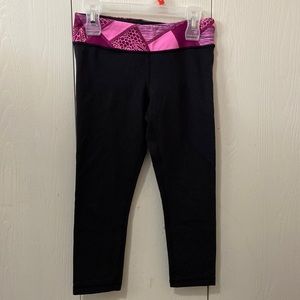 Ivivva Black Crop Exercise Pants with Maroon & Pink Waistband